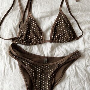 Frankie's Bikinis by PINK Brown & White Polka Dot Bikini Set
